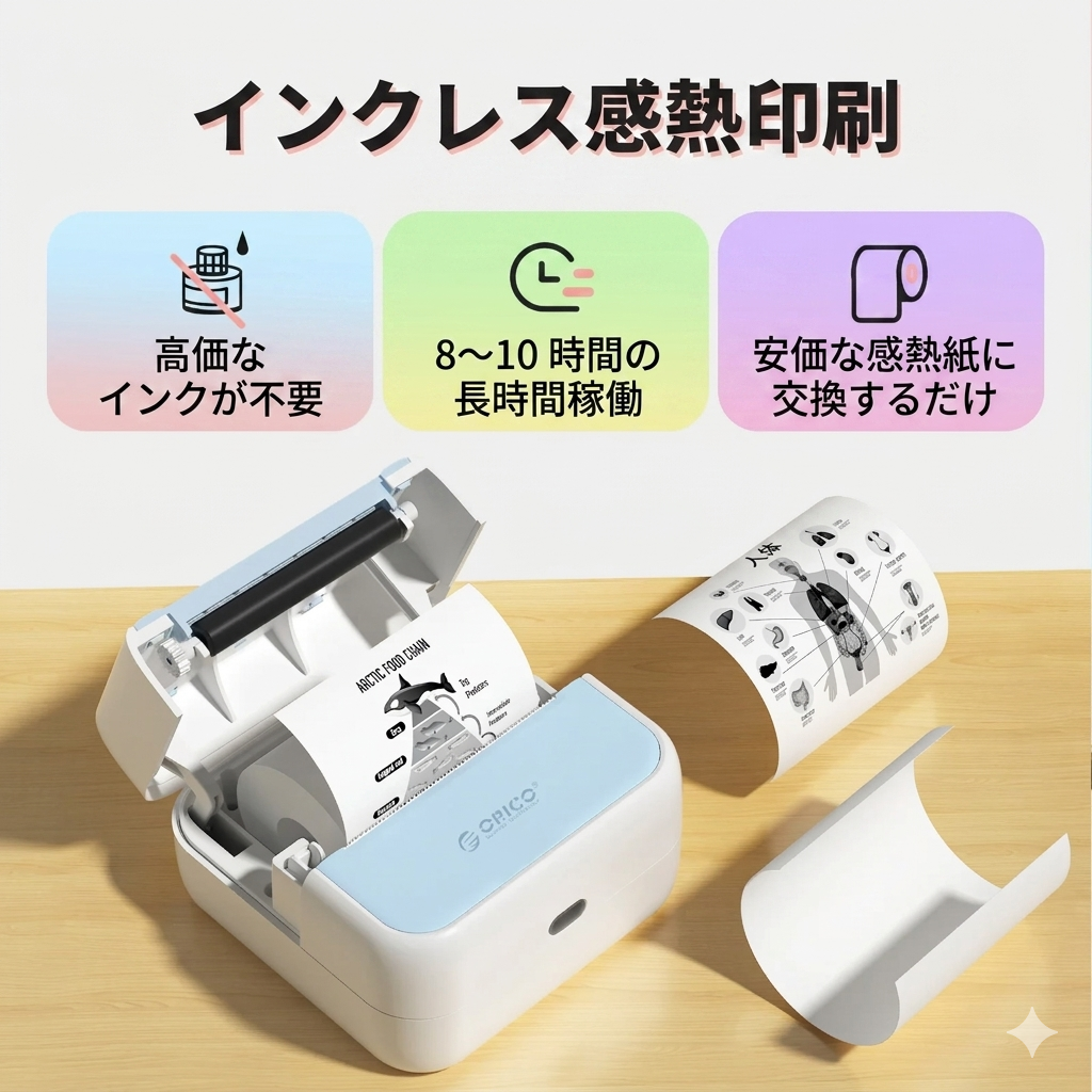 インク不要！どこでも使えるミニプリンター