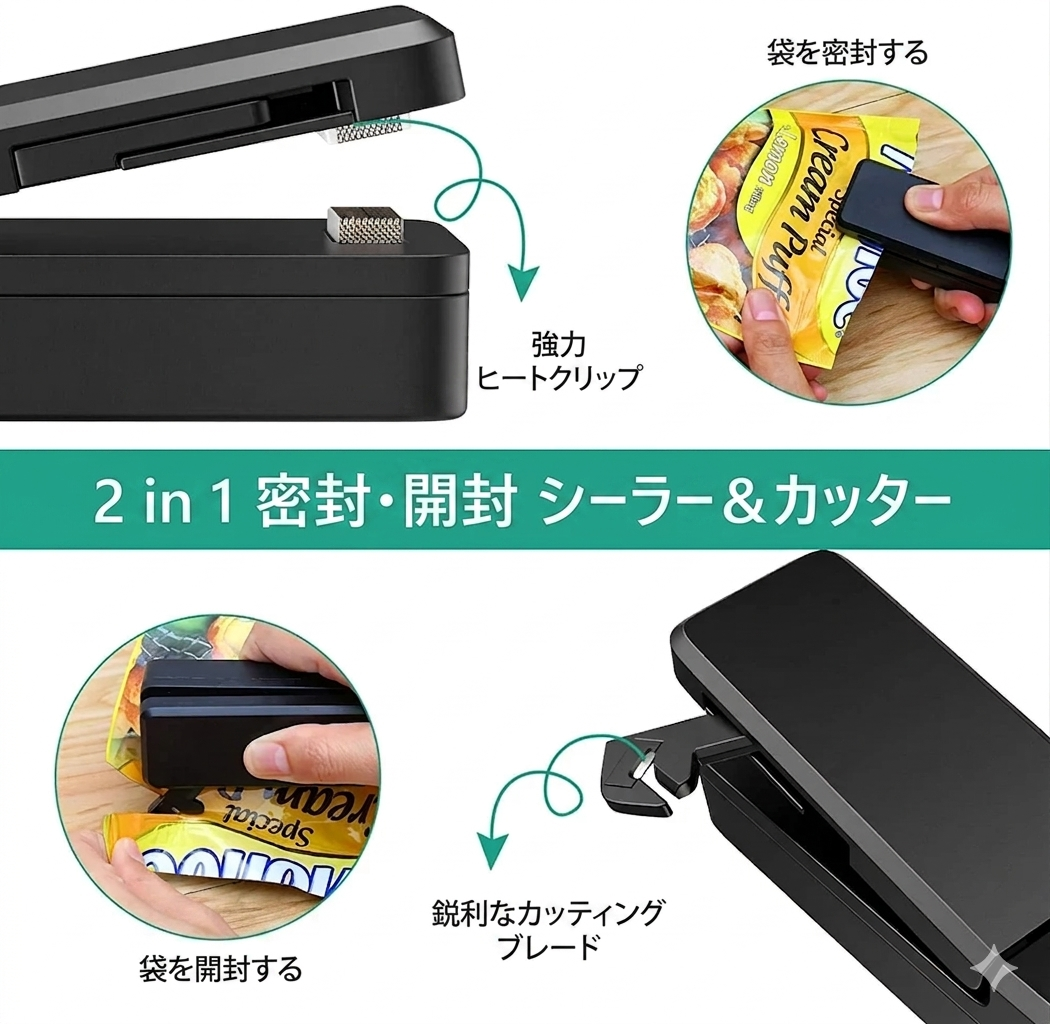 袋をピタッと密封！USB充電式コンパクトシーラー